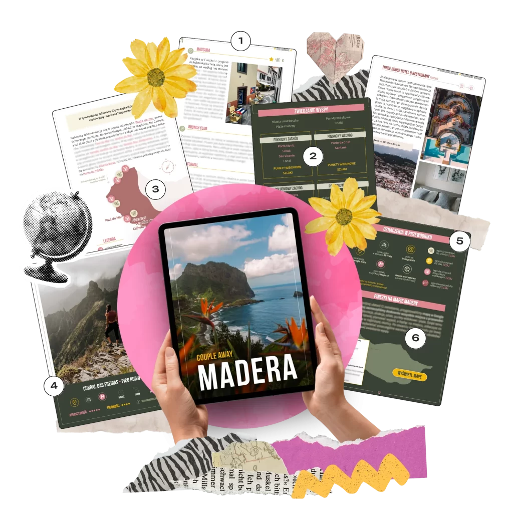 Interaktywny przewodnik podróżniczy w formie e-booka PDF – projekt graficzny przewodnika dla Couple Away o Maderze z mapami, trasami, zdjęciami i opisami atrakcji turystycznych
